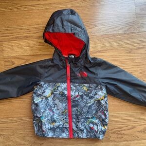 The North Face Black and Red Raincoat with Hood